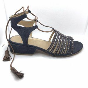 Stuart Weitzman Sandals Ankle Leather Laceup Denim